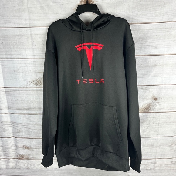 Tesla Size 3XL Black Red Logo Pullover Hoodie Polyester EV Electric Musk Cars - Picture 1 of 5